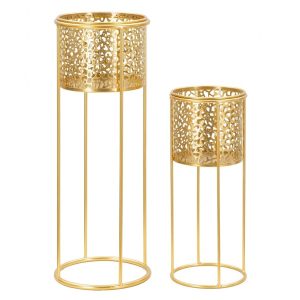 Kwietnik metalowy NAT, zestaw 2 szt., złoty, Ø 17×46 i 14×34 cm 996222 Kwietnik metalowy NAT, zestaw 2 szt., złoty, Ø 17×46 i 14×34 cm 996222