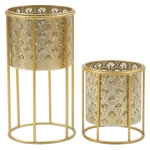Kwietnik metalowy NAT, zestaw 2 szt., złoty, Ø 21×40 i 19×22 cm 996220 Kwietnik metalowy NAT, zestaw 2 szt., złoty, Ø 21×40 i 19×22 cm 996220