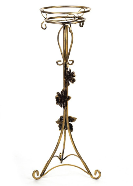 Kwietnik metalowy ozdobiony różami złoty 95 cm 431266