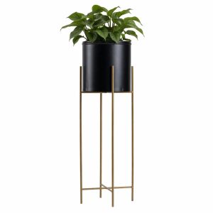 Kwietnik metalowy z osłonką na kwiaty 75 cm złoto czarny 88090 Kwietnik metalowy z osłonką na kwiaty 75 cm złoto czarny 88090