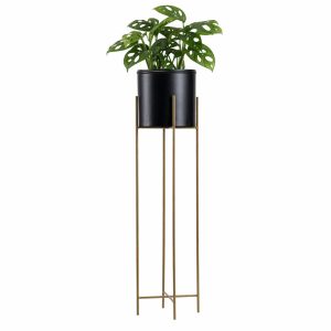 Kwietnik metalowy z osłonką na kwiaty 95 cm złoto czarny 88036 Kwietnik metalowy z osłonką na kwiaty 95 cm złoto czarny 88036