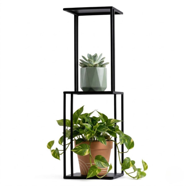 Kwietnik stojący metalowy loft 3 doniczki 80 cm czarny mat 1045453