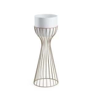 Kwietnik stojący metalowy z białą osłonką 56 cm taupe 990989 Kwietnik stojący metalowy z białą osłonką 56 cm taupe 990989