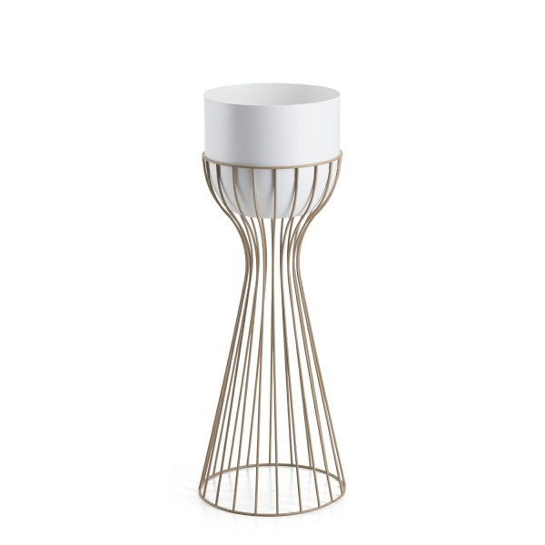 Kwietnik stojący metalowy z białą osłonką 56 cm taupe 990989
