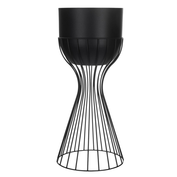 Kwietnik z osłonką stojący metalowy czarny 46cm druciany 194519