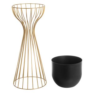 Kwietnik z osłonką stojący metalowy złoto czarny 56cm drut 194520 Kwietnik z osłonką stojący metalowy złoto czarny 56cm drut 194520