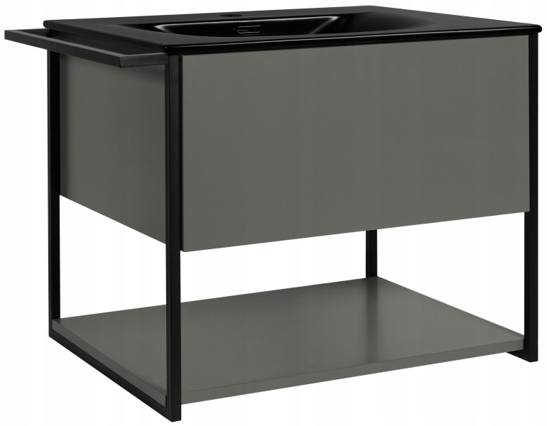 Lakierowana Szafka LOV 60 cm Zielony Półmat Czarna Umywalka Wisząca 717116