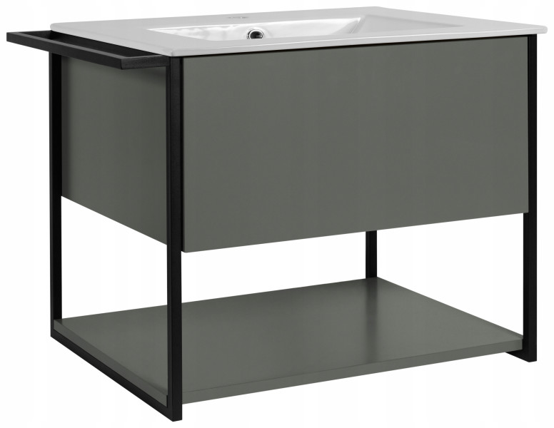 Lakierowana Szafka LOV 60 cm Zielony Półmat z Białą Umywalką Wisząca 717123