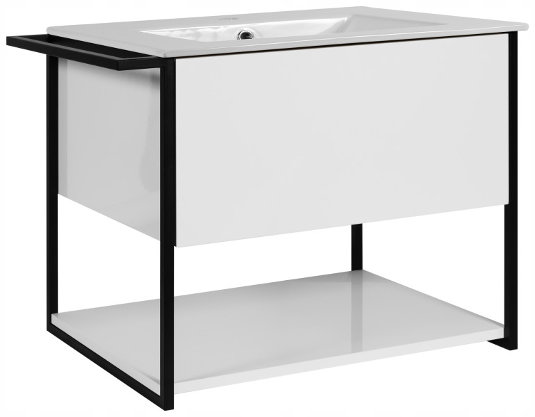 Lakierowana Szafka LOV 60 cm Zielony Półmat z Białą Umywalką Wisząca 717114
