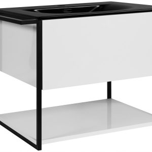 Lakierowana Szafka pod Umywalkę LOV 60 cm Biały Połysk Czarna Umywalka 717140 Lakierowana Szafka pod Umywalkę LOV 60 cm Biały Połysk Czarna Umywalka 717140