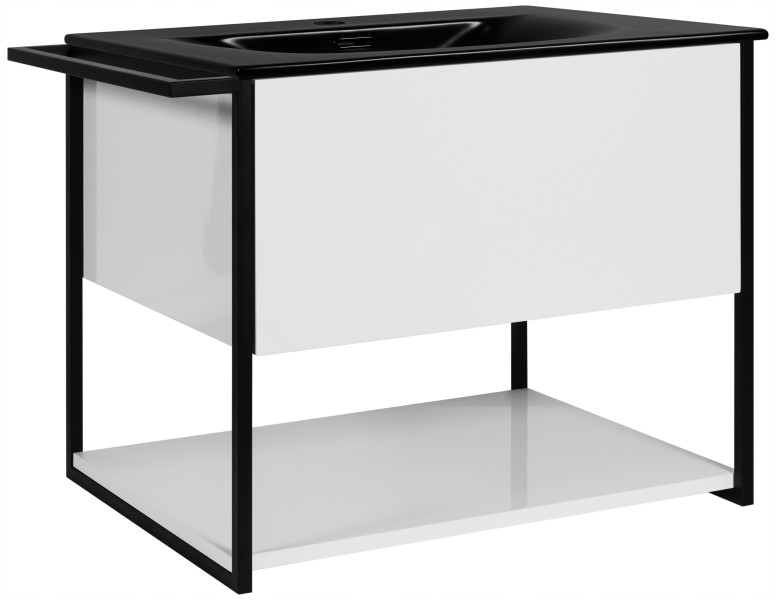 Lakierowana Szafka pod Umywalkę LOV 60 cm Biały Połysk Czarna Umywalka 717140