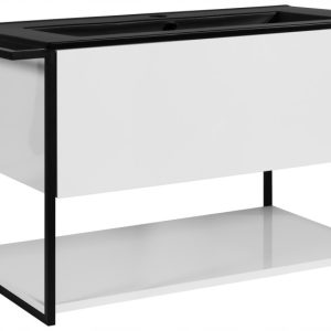 Lakierowana Szafka pod Umywalkę LOV 80 cm Biały Połysk Czarna Umywalka 717113 Lakierowana Szafka pod Umywalkę LOV 80 cm Biały Połysk Czarna Umywalka 717113