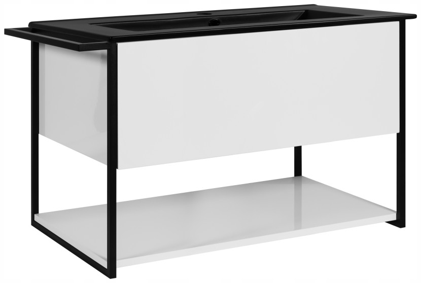 Lakierowana Szafka pod Umywalkę LOV 80 cm Biały Połysk Czarna Umywalka 717113