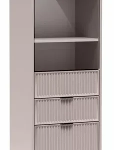 Lamelowy beżowy regał z witryną – Vevro 297420