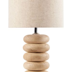 Lampa biurkowa drewno klosz materiałowy jasnobrązowa 712141 Lampa biurkowa drewno klosz materiałowy jasnobrązowa 712141