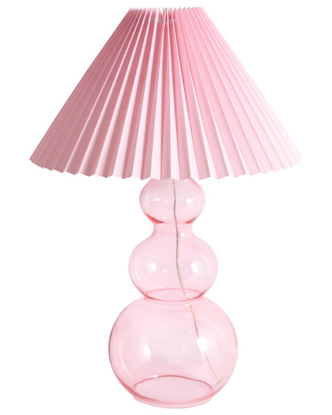 Lampa dekoracyjna styl nowoczesny szklana podstawa abażur z tkaniny 816048