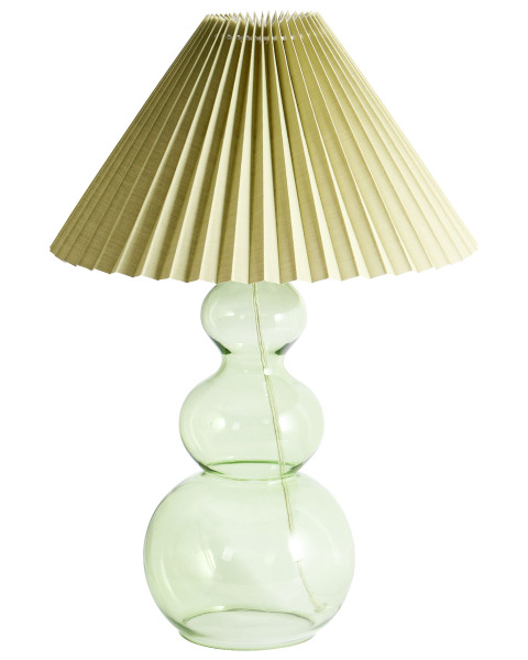 Lampa dekoracyjna styl nowoczesny szklana podstawa abażur z tkaniny 816028
