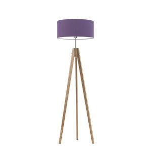 Lampa drewniana tripod abażur Dąb/ Fioletowy 1002441 Lampa drewniana tripod abażur Dąb/ Fioletowy 1002441