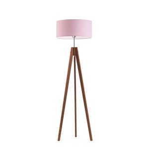 Lampa drewniana tripod abażur Mahoń/ Jasny Różowy 1002447 Lampa drewniana tripod abażur Mahoń/ Jasny Różowy 1002447