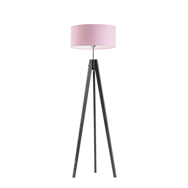 Lampa drewniana tripod abażur Popielaty/ Jasny Różowy 1002404