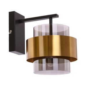 Lampa kinkiet SPIEGA czarny+mosiężny 1x60w e27 klosz dymiony 796420 Lampa kinkiet SPIEGA czarny+mosiężny 1x60w e27 klosz dymiony 796420