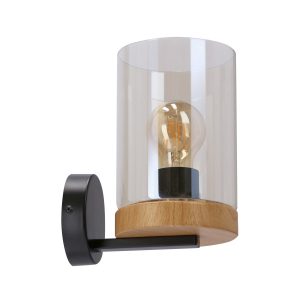 Lampa kinkiet WELS czarny+drewniany 1×40 e27 klosz dymiony 794827 Lampa kinkiet WELS czarny+drewniany 1×40 e27 klosz dymiony 794827