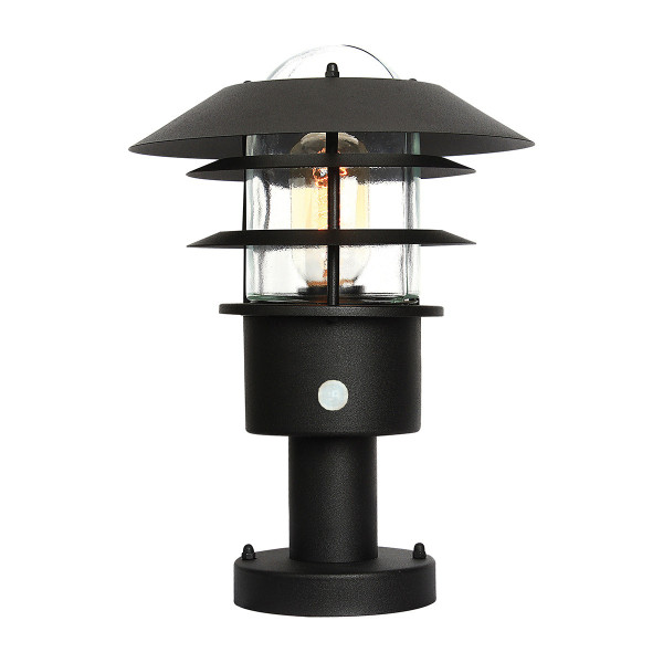 Lampa ogrodowa stojąca czarna Helsingor z czujnikiem 1xE27x60W IP44 Elstead 921660