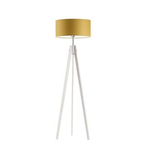 Lampa podłogowa 3 nogi drewno abażur Biały/ Musztardowy 1002452 Lampa podłogowa 3 nogi drewno abażur Biały/ Musztardowy 1002452