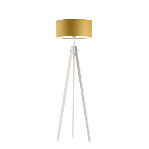 Lampa podłogowa 3 nogi drewno abażur Biały/ Musztardowy 1002452
