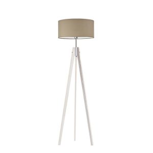 Lampa podłogowa drewno tripod abażur Biały/ Beżowy 1002439 Lampa podłogowa drewno tripod abażur Biały/ Beżowy 1002439