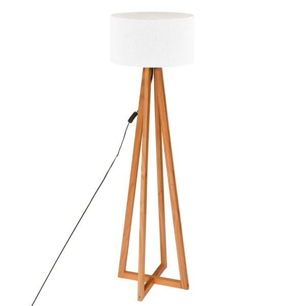LAMPA PODŁOGOWA Molu biały abażur DREWNIANA PODSTAWA 438576