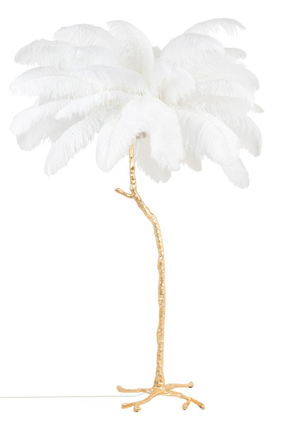Lampa podłogowa TIFFANY 175 biała mosiądz / naturalne pióra 326298