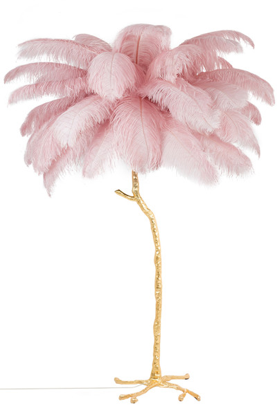 Lampa podłogowa TIFFANY 175 różowa mosiądz / naturalne pióra 662690