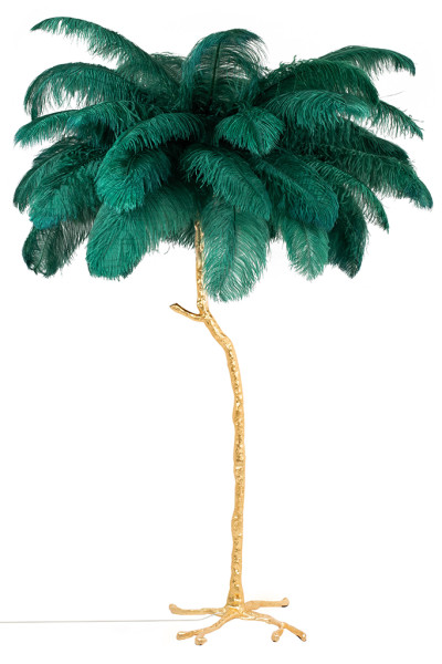 Lampa podłogowa TIFFANY 175 zielona mosiądz / naturalne pióra 662689