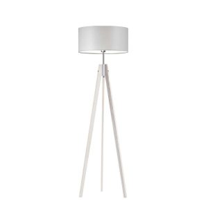 Lampa podłogowa tripod drewno abażur Biały/ Jasny Szary 1002382 Lampa podłogowa tripod drewno abażur Biały/ Jasny Szary 1002382