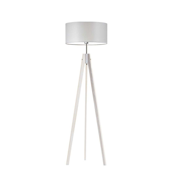 Lampa podłogowa tripod drewno abażur Biały/ Jasny Szary 1002382