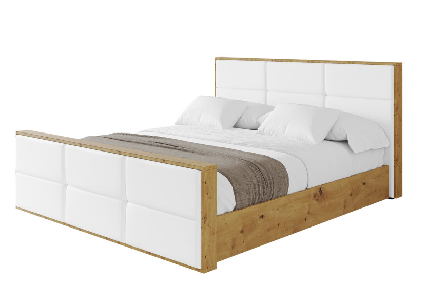 Łóżko tapicerowane bez materaca + pojemnik ENZO1-Z-200x200 cm Biały 840594