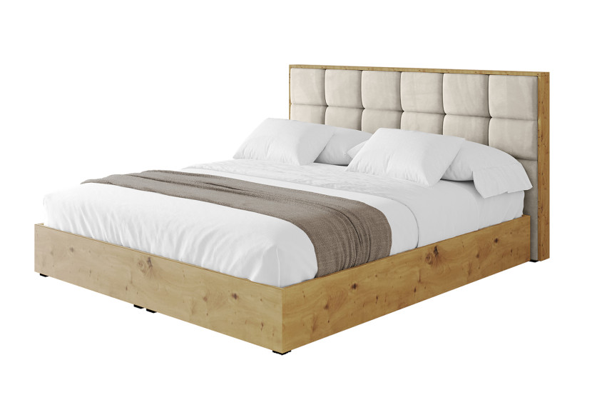 Łóżko tapicerowane bez materaca + pojemnik ENZO2 - 160x200 cm Beżowy 840454