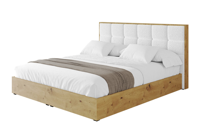 Łóżko tapicerowane bez materaca + pojemnik ENZO2 - 200x200 cm Biały 839583