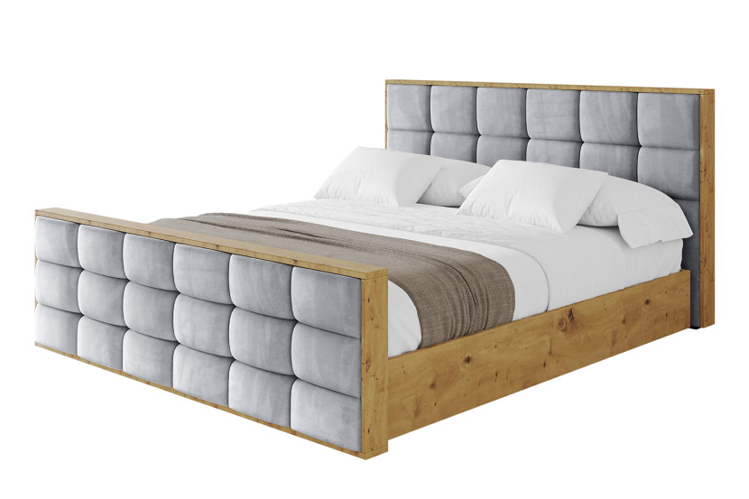 Łóżko tapicerowane bez materaca + pojemnik ENZO2-Z-160x200 cm Jasnoszary 840575