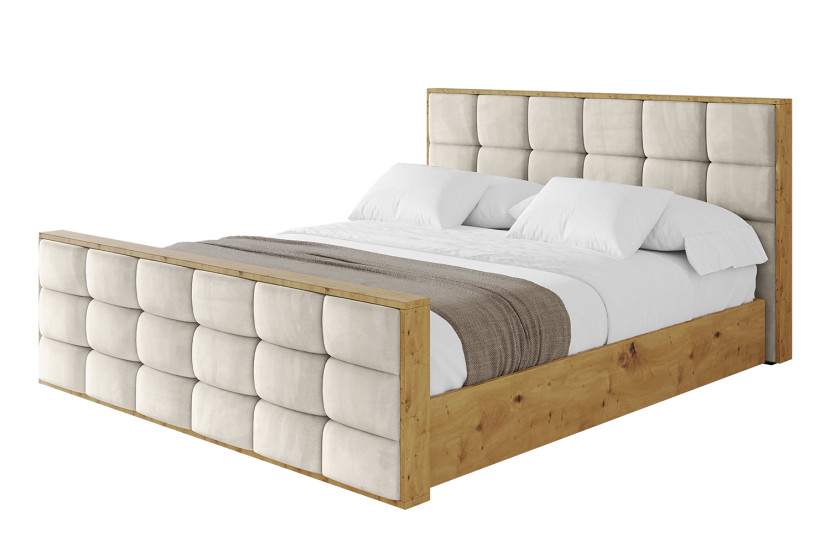 Łóżko tapicerowane bez materaca + pojemnik ENZO2-Z-200x200 cm Beżowy 839722