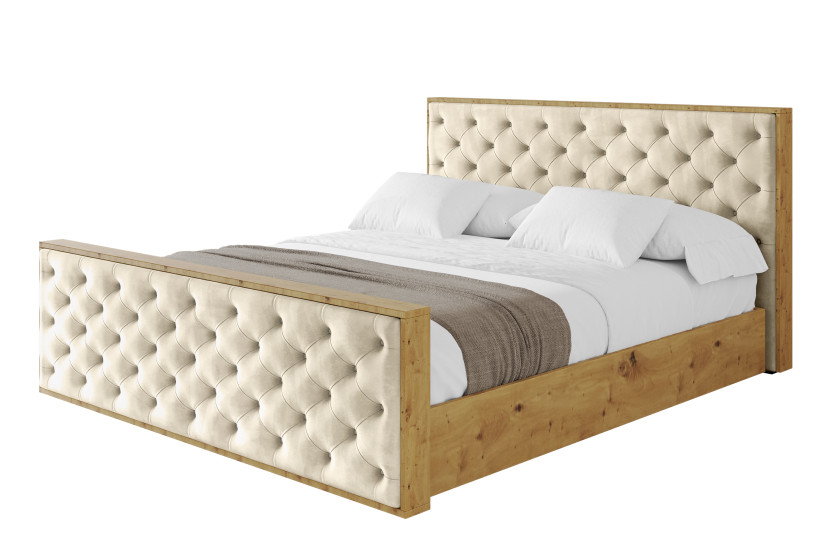 Łóżko tapicerowane bez materaca + pojemnik ENZO3-Z-140x200 cm Beżowy 839266