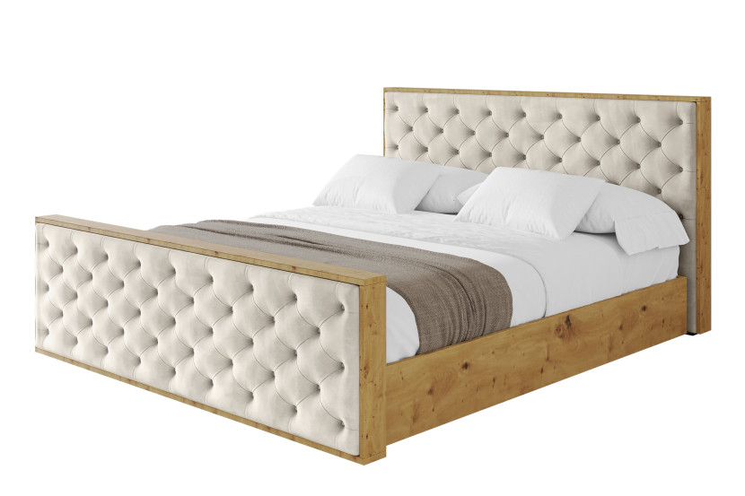 Łóżko tapicerowane bez materaca + pojemnik ENZO3-Z-160x200 cm Beżowy 839559