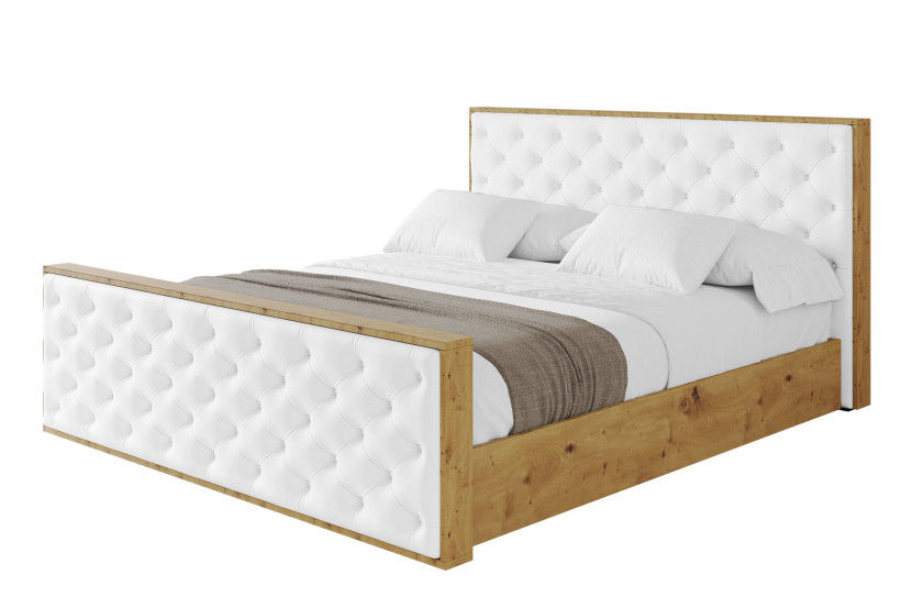 Łóżko tapicerowane bez materaca + pojemnik ENZO3-Z-200x200 cm Biały 839553