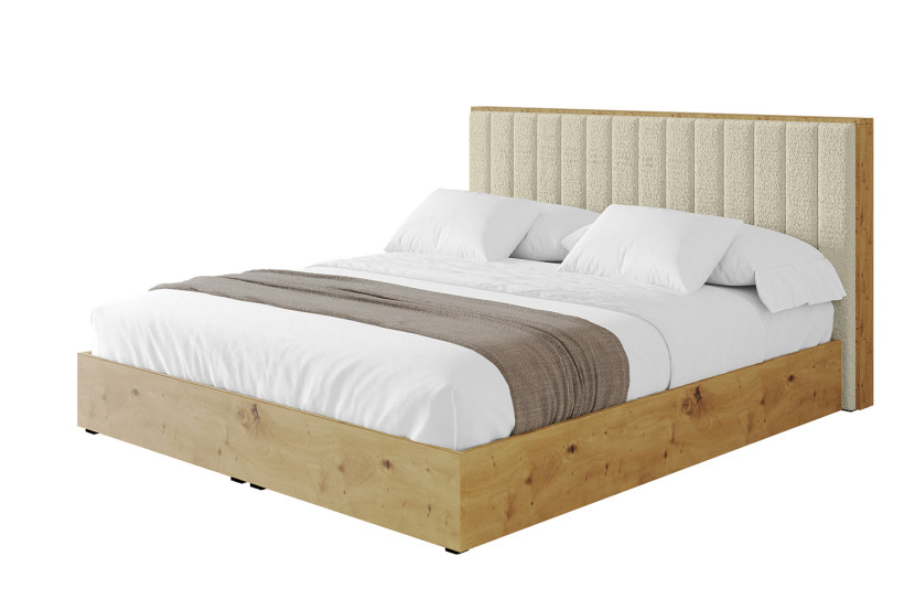 Łóżko tapicerowane bez materaca + pojemnik ENZO4 - 200x200 cm Beżowy 839731