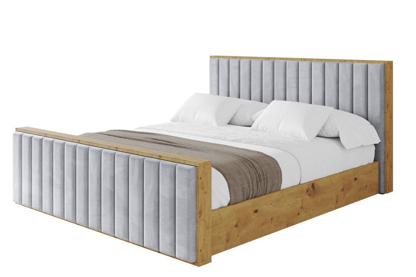 Łóżko tapicerowane bez materaca + pojemnik ENZO4-Z-160x200 cm Jasnoszary 839131