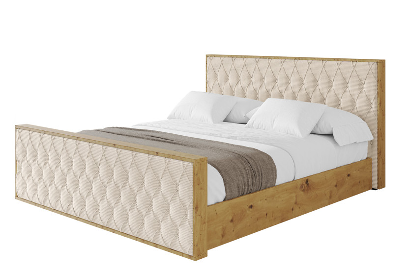 Łóżko tapicerowane bez materaca + pojemnik ENZO5-Z-200x200 cm Beżowy 840374