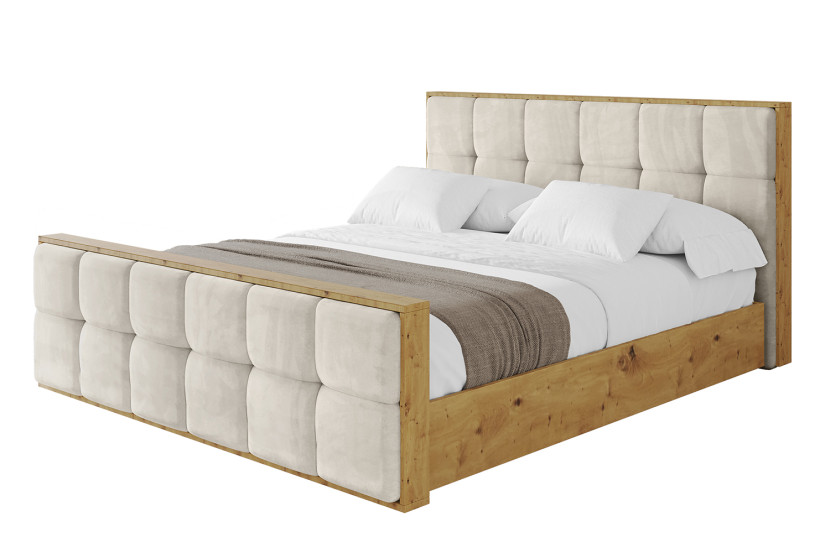 Łóżko tapicerowane bez materaca + pojemnik ENZO7-Z 200x200 cm Beżowy 838721