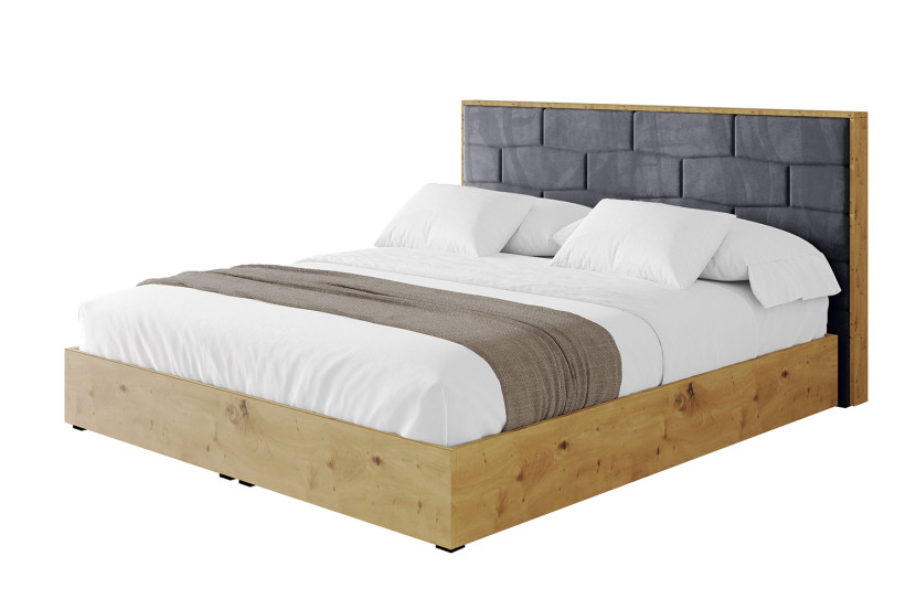 Łóżko tapicerowane bez materaca + pojemnik ENZO8 - 200x200 cm Ciemnoszary 839269