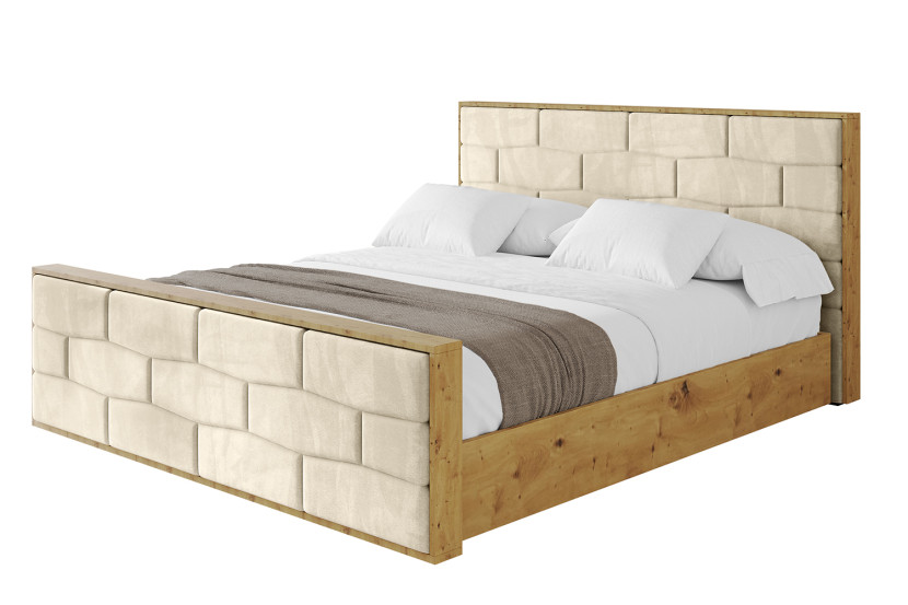 Łóżko tapicerowane bez materaca + pojemnik ENZO8-Z-200x200 cm Beżowy 838822